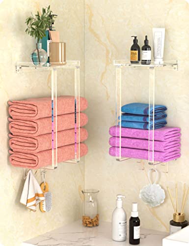 Npplus Towel Racks For Bathroom,Acrylic Clear Towel Rack Holder Wall Mounted, Towel Storage Organizer, Bath Towel Holder For Folded Large Towel Washcloths, Small Rolled Towels, Hand Towels #TOP1