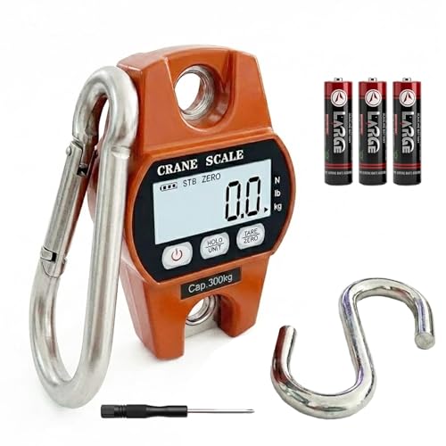 Vexnaro Bascula Digital Colgante 300 KG 100 g Precision, Bascula Portatil con Gancho Pantalla LCD, Balanza Electronica para Pesca Caza Equipaje y Uso Exterior, Color Naranja