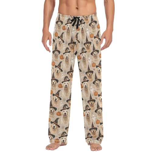 Laprad Men's Pajama Pants Lounge Pjs Bottoms Soft Sleep Pant with Pockets Halloween Golden Retriever Sleep Pant with Pockets2