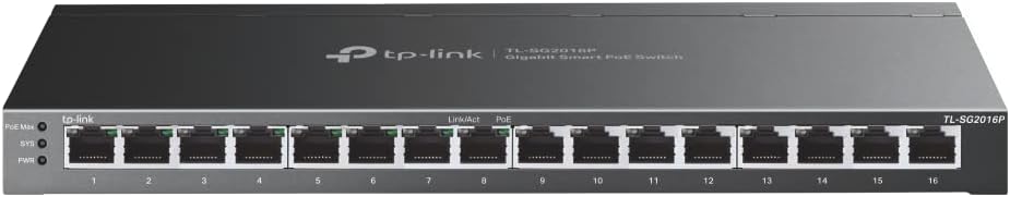 TP-LINK JetStream TL-SG2016P UN 16-Port Gigabit Smart Switch with 8 PoE+ Ports