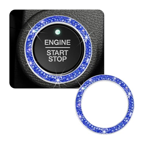 Image of Car Bling Crystal Rhinestone Engine Start Ring Decals, Sparkling Diamond Car Push Start Button Ignition Ring Sticker, Auto Key Ignition Knob Ring Decoration for Women Girls (Dark Blue)