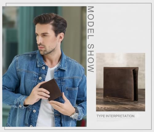 Image of Contacts Genuine Leather Wallet for Men | RFID Blocking Bifold Wallet | Coin Pocket, ID Window & Multiple Card Slots | Slim Everyday Wallet | Hunter Brown