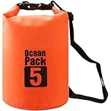 Saco Estanque Dobrável 5 Litros Impermeável com Alça Ajustável Prova D'Agua Mergulho Pescaria Saco Mochila (Laranja)
