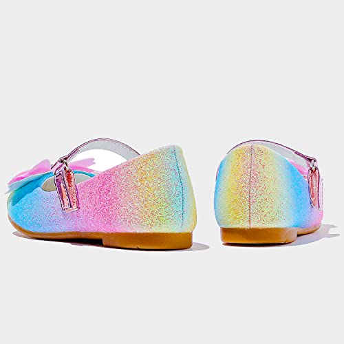 Furdeour Toddler Girl Glitter Mary Jane Dress Shoes Girl Wedding Party Rainbow Flats With Low Heel (2501Rainbow 13) #TOP6
