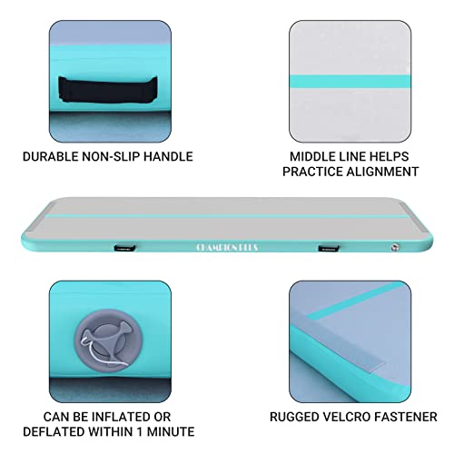 Championplus 10Ft 13Ft 16Ft 20Ft Tumble Track Tumbling Mat Inflatable Gymnastics Air Mat 4/8 Inches Thickness For Home Training Cheerleading Yoga With Electric Air Pump Mint Green 10'X3.3'X4'' #TOP2