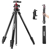 NEEWER Basics 169cm Reisestativ für Kamera, leichtes DSLR Stativ mit Kugelkopf, Arca Typ Schnellwechselplatte, Handyhalterung kompatibel mit iPhone Videoaufzeichnung, maximale Belastung 11lb, TP12
