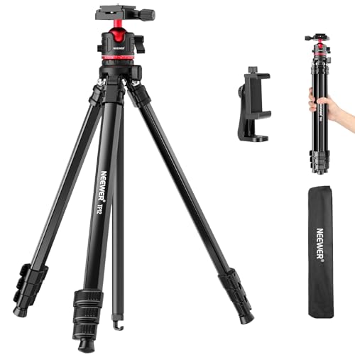 NEEWER Basics 169cm Reisestativ für Kamera, leichtes DSLR Stativ mit Kugelkopf, Arca Typ Schnellwechselplatte, Handyhalterung kompatibel mit iPhone Videoaufzeichnung, maximale Belastung 11lb, TP12