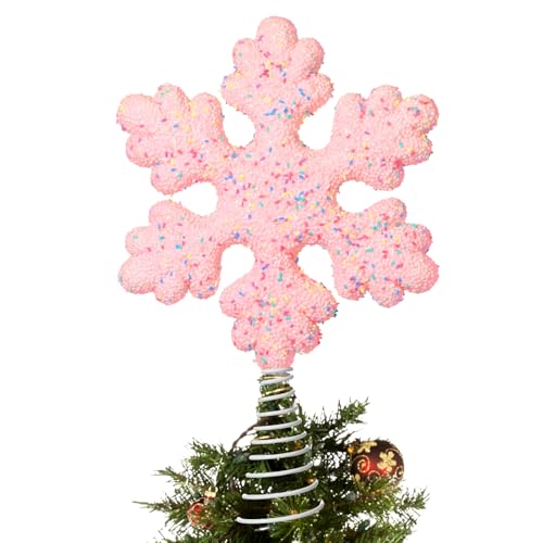 Gejoy 15.75 Inch Pastel Christmas Tree Topper Snowflake Candyland Pink