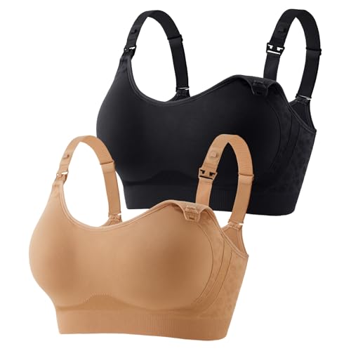 HOFISH Nursing Bras for Breastfeeding, TwinClips Wearable Pump Bra Fixed Pad, Adjustable Support Maternity Bra for Pregnancy