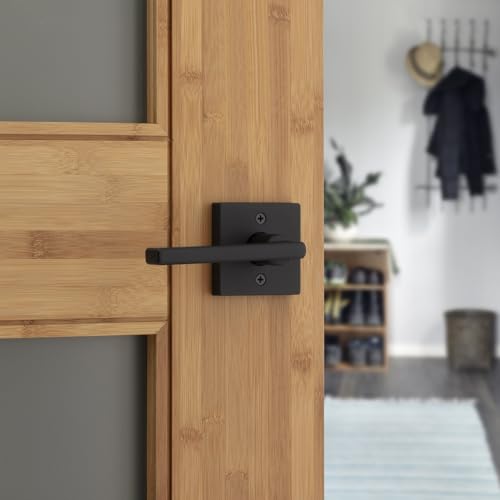 Image of Kwikset Halifax Interior Passage Door Handle, Lever for Closet and Hallway Doors, Reversible Non-Locking Handle Lever, Matte Black, with Microban Protection, 10 Pack