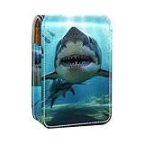 YTYVAGT Lipstick Case,Portable Makeup Bag Cosmetic Pouch,Lipstick Holder Makeup Organizer,Angry Shark in Forest Ocean
