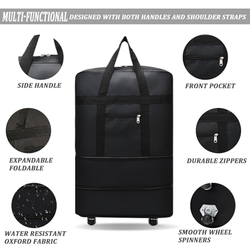 24 Inch Medium Duffle Bag with Wheels Foldable Duffle Bag for Travel with Handle Shoulder Strap Oxford Cloth Waterproof Rolling Duffle Bag s foldable duffle bag4