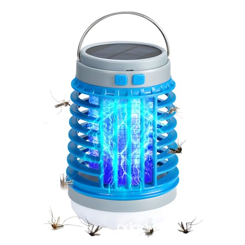Image of Mozz Guard Mosquito Zapper, Solar Outdoor Waterproof Camping Lamp, Portable Cordless Multifunctional Hand Lantern, USB Charing and Low Noise for Indoor, Home Garden, Camping, Picnic (Blue-1Pcs)