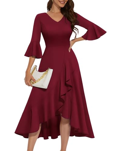 HomRain Women's Wedding Guest Dress Elegant Formal Cocktail Bell Sleeve Dress for Prom Homecoming Tea Party