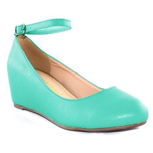 V-Luxury Chase & Chloe Womens Bobby1 Closed Round Toe Ankle Strap Hidden Wedge High Heel Shoes