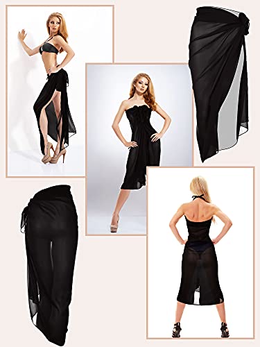 Geyoga Women Swimsuit Cover up Black Long Sarong Skirt Ladies Bikini Wrap Skirt Beach Chiffon Bathing Swimwear Pareo Wrap for Vacation, Plus Size3