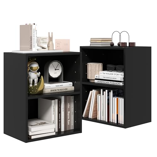 Tangkula 2-Tier Bookshelf, Open Shelf Bookcase with 7-Position Adjustable Shelf,