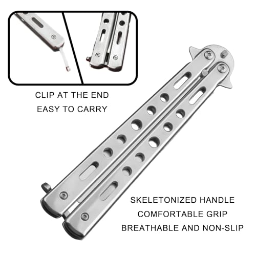 streeHerjjkeA1 Butterfly Löffel，SchmetterlingsLöffel，Butterfly-Trainingsmesser，Butterfly Spoon，für Reisen Camping Jagd Grillküche andere Outdoor-Aktivitäten(Silber)