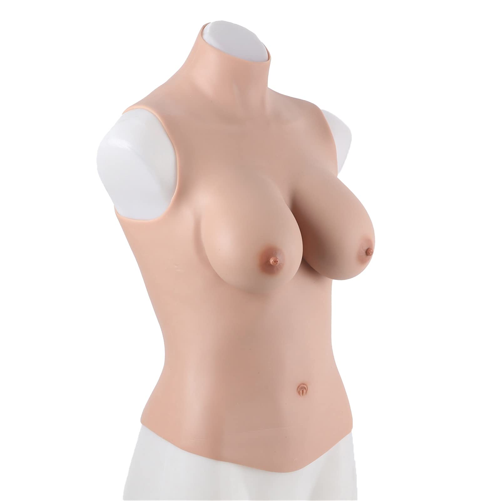 Jdxqbld Brown Skin Realistic Silicone Artificial Breast Prosthesis, High Neck Style, B-G Cup, For Shemales, Drag Queens And Transgender People, Stuffed With Soft Cotton, C~1800G