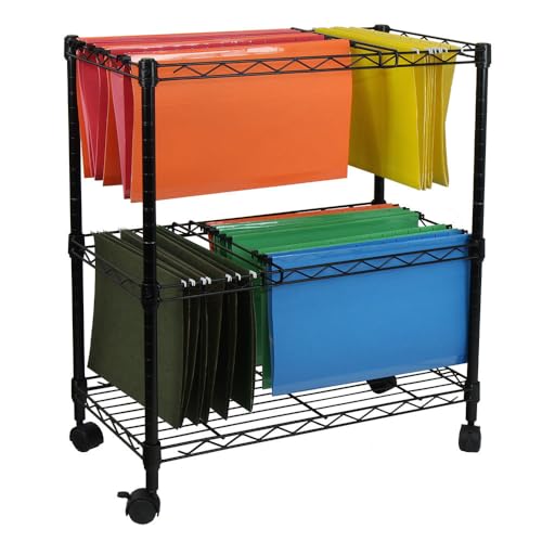 Oceanstar 2-Tier Metal Rolling File Cart, 24 in. L x 12.4 in. W x 28 in. H, Black - Thumbnail 2