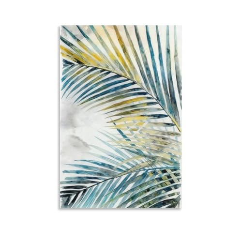 Watercolor Palm Leaves Frameless Canvas Print Wall Art for Living