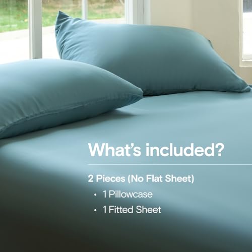 Image of DOZ Sheet Set, 100% Viscose derived from Bamboo, Organically Grown, Buttery Soft, Cooling Sheets, High GSM, Deep Pockets - 2 Piece - 1 Pillowcase 1 Fitted Sheet (Teal, Twin)