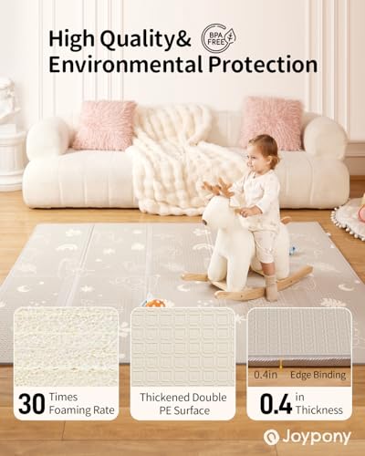 Image of Baby Play Mat, 59 x 79 Inch Foldable Play Mats for Babies and Toddlers, Waterproof & Anti-Slip Portable Floor Mat for Playpen with Travel Bag