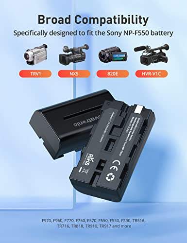 Evatronic Np-F550 Battery Charger Set, Compatible With Sony Battery Np-F970 F960 F770 F750 F570 F550 F530 F330 Tr516 Tr716 Tr818 Tr910 Tr917 Lcd,Dual Slot, Monitor, Camera Slider (2-Pack 2900Mah) #TOP4