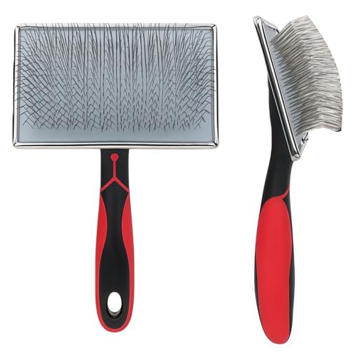 Burr Remover for Dogs & Cats Extra Long Pin Slicker Brush for Long Haired Pets Goldendoodles & Collies - Curved Grooming Brush Removes Burrs Tangles & Loose Hair after Hikes & Yard Play