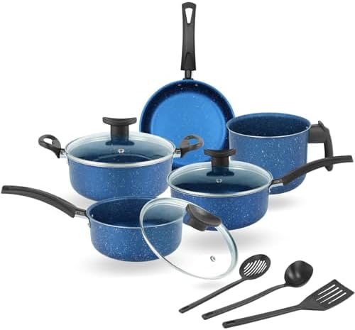 Conjunto De Panelas 8 Peças Elegan Galáxia Azul Antiaderente Tamp...