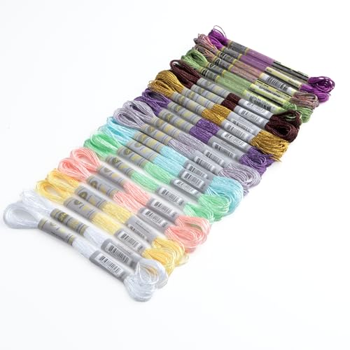 Image of 24 Skeins Set (12 Colors*2 Skeins) Metallic Embroidery Floss Glittery Metal Effect Shinny Cross Stitch Thread for Hand Embroidery, Sewing and DIY Handmade Artwork (12 Colors*2 Skeins-Set 2)
