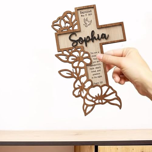Image of Personalized Baptism Cross Wood Sign, Wooden Sign Baptism Gifts For Baby, Christening Gifts Crosses For Children, Baptized Cross Sign, Dedication Gift, Gift For Baby Boy /Girl - A11