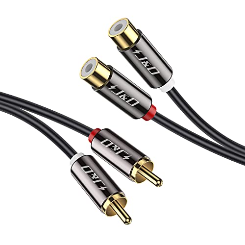 J&D 2 RCA Extension Cable, RCA Cable, Gold Plated Copper Shell Heavy Duty 2 RCA Male to Female Stereo Audio Extension Cable, 3 Feet