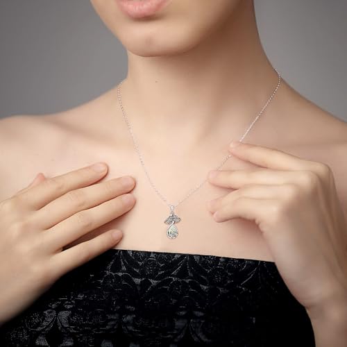 Moonstone Mushroom Necklace for Women Sterling Silver Moss Agate Mushroom Necklace Gifts Moonstone Jewelry Lovers Themed Pendant3