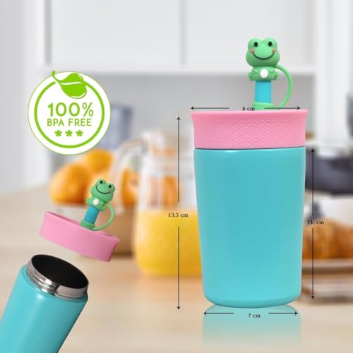 Image of LHOTSE Kids Sipper Bottle for Toddlers with Straw Lid, BPA Free Leak Resistant Training Cup, Easy Grip Design Cute Frog Cap for School Travel (Blue, 350 ML)