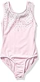 Jacques Moret Girls' Big Performance Tank Leotard W/Front Liner, Light Pink/Silver Rhinestuds-65004,...
