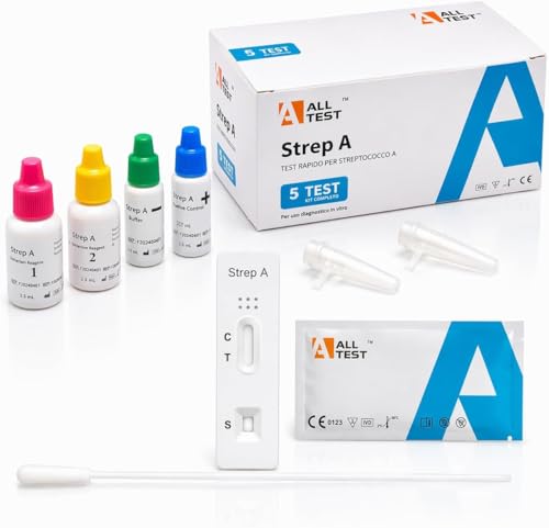 5 Alltest Test Streptokokken Schnelltest A 5 Stück Heimtest Ergebnis in 10 Min Streptokokken Schnelltest kit Streptokokken Test - Für Kinder & Erwachsene