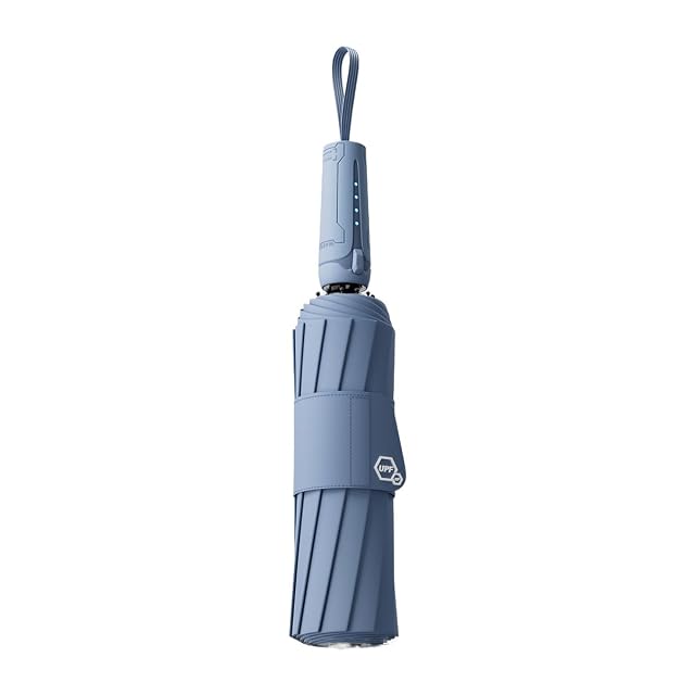 eriseds bifrost Travel Folding Umbrella with Mecha-Style Handle Design Wide Umbrella Strap UV Protection UPF 50 Auto Opening