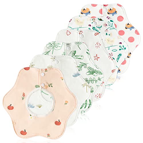 Zainpe 6Pcs 360° Rotate Baby Bibs Waterproof Snap Baby Bib Conch Plant Dandelion Cotton Absorbent Feeding Burp Cloth For Infant Unisex Newborn 0-12 Months Girls Boys Drooling Toddler Teething #TOP6