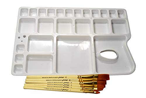 Kids Trends Plastic Pallette with Thumb Hole for painiting,Colour Mixing with 7 Brushes for Kids,Artists.