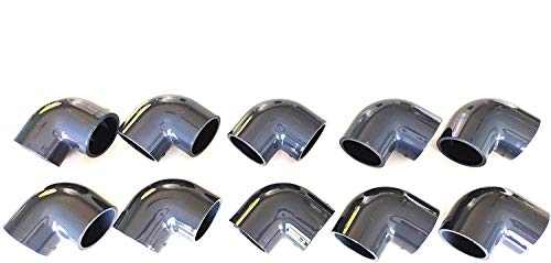 10 Stück Bogen 90 ° 50 mm PVC Druck PN16 / Pool und Bewässerung 5 cm 50 mm