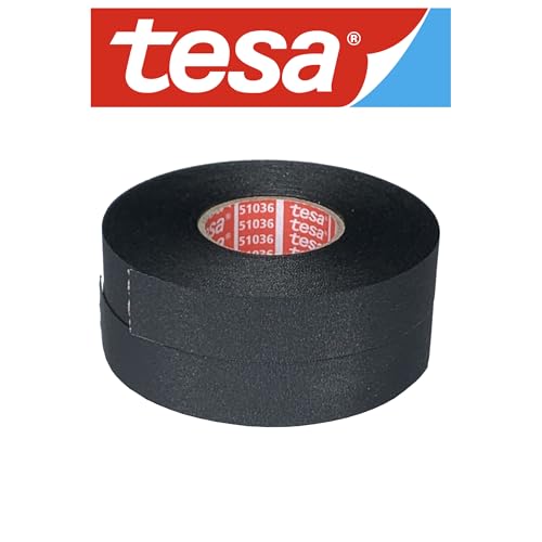 Image of 2 Tesa 51036 PET Cloth High Heat Electrical Tape for Wire Harness, Cables for Automotive Engine, Protect Against High Temperature, Abrasion, Chemical & Fluid | Flame Retardant | Black