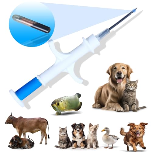 Readelly Pacote com 10 microchip de 1,4 x 8 mm para cães e gatos, seringa de identificação animal pr
