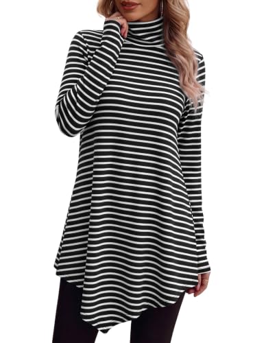 Image of JUSTFASHIONNOW Turtle Neck Shirts for Women Long Sleeve Fall Tunic Tops