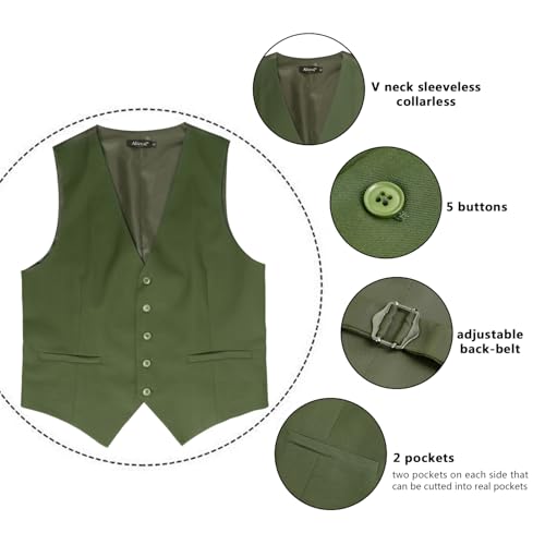 Image of Alizeal Mens Classic Solid Color Business Suit Vest Regular Fit Tuxedo Waistcoat for Wedding