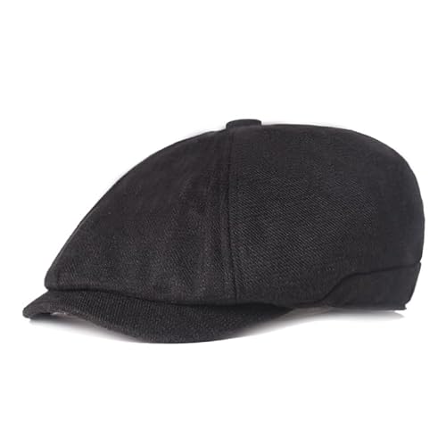 HUFFA Béret octogonal for Homme - Chapeau Chaud d'automne et d'hiver for Personnes d'âge Moyen et âgées(Pureblack)