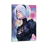 ジェネリック ニーア オートマタ 2b アニメポスター 1ポスター 装飾画 キャンバス ウォールアート リビングルーム 寝室 絵画 フレームスタイル 24x36インチ(60x90cm)
