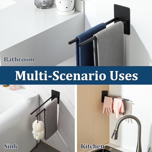 SAYAYO Handtuchhalter Ohne Bohren Handtuchhalter Schwarz Matt Handtuchstange Selbstklebend Zweiarmig Wandmontage 30CM für Badezimmer und Küche