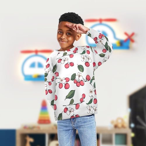 JUNZAN Art Serviceberry Fruit White Big Girls Hoodie Sweatshirt Crewneck Sweatshirt With Hoodie Sports 4T4