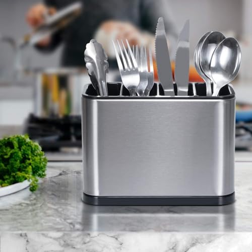 Image of Stainless Steel Spoon Stand for Kitchen| Rustproof Durable Spoon Holder & Cutlery Organizer | Steel Cutlery Stand Kitchen Caddy for Forks, Spatula, Knives (1-pcs)